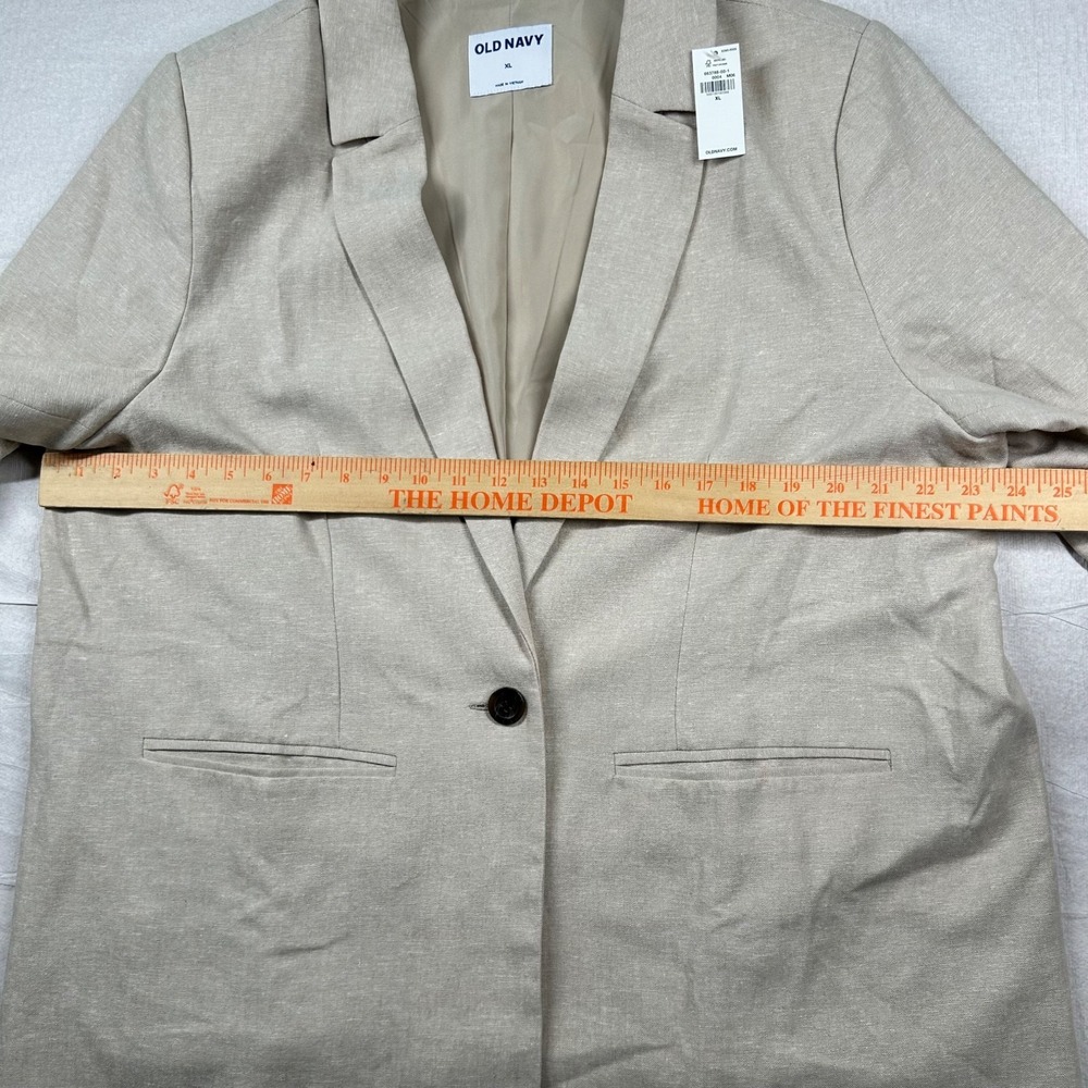Old Navy Blazer Womens XL Linen Blend Taylor Fitted Rayon Beige Wheat Career - Picture 7 of 10